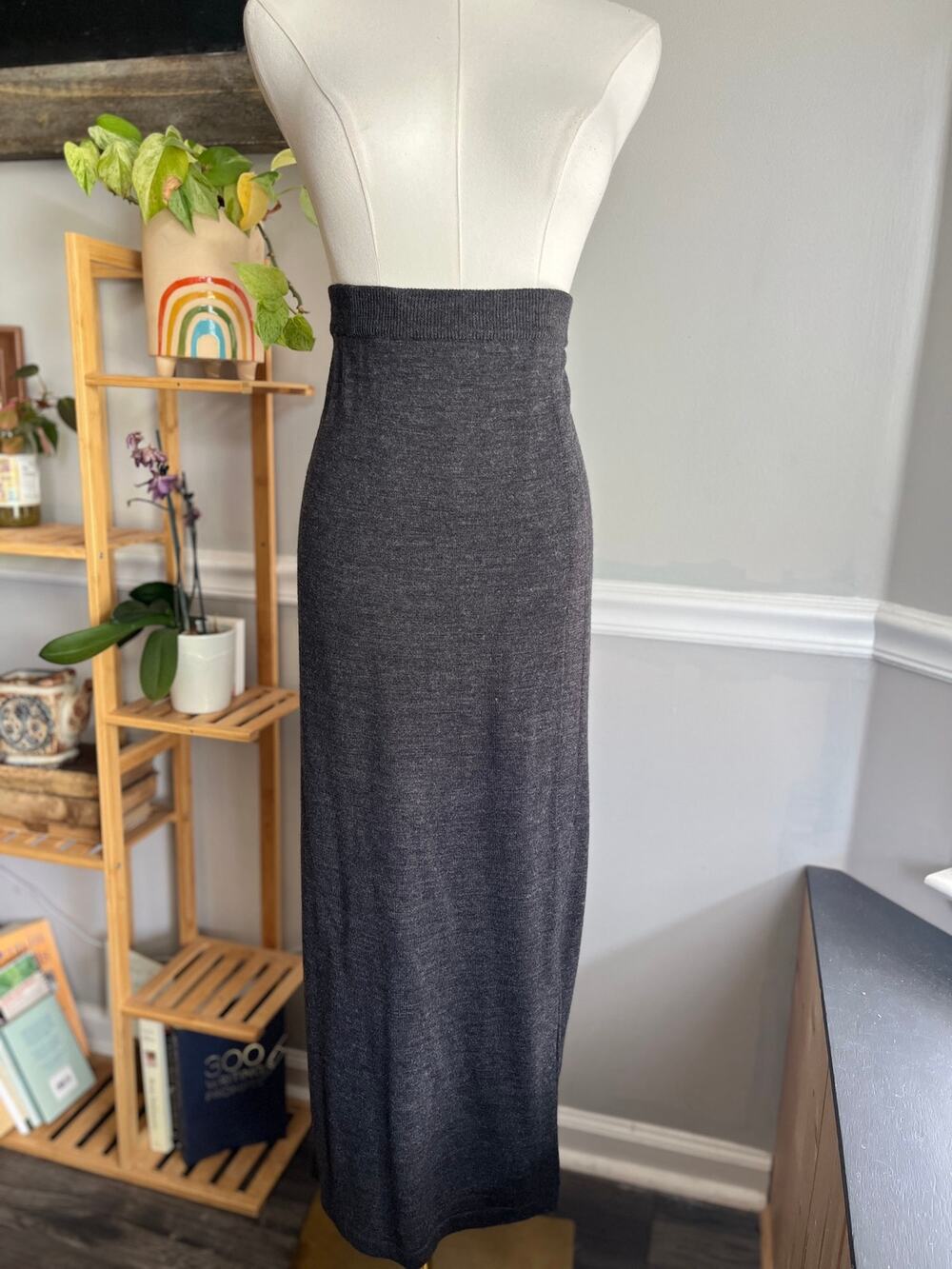 Vintage 90s Knit Maxi Skirt Gray Wool Blend Size XL